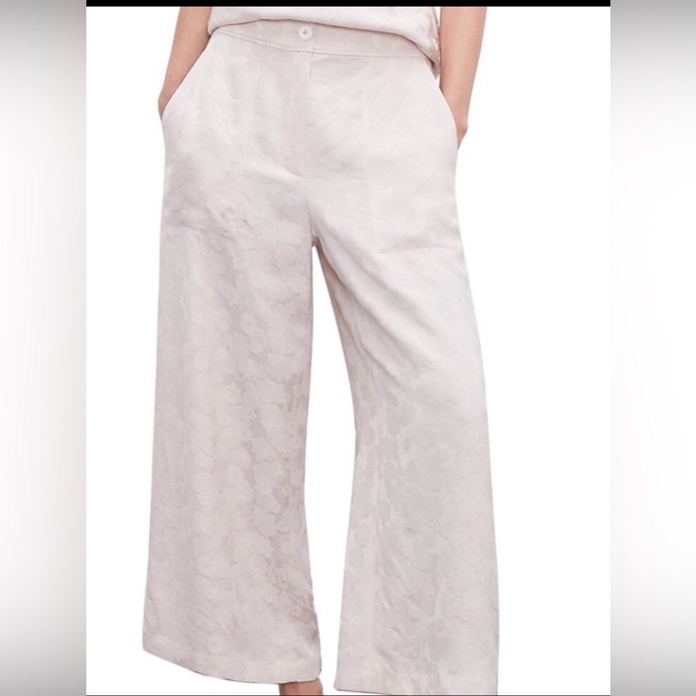 Club Monaco Lightweight Jacquard Pants Floral Print Light Cream Wide-Leg Size 14